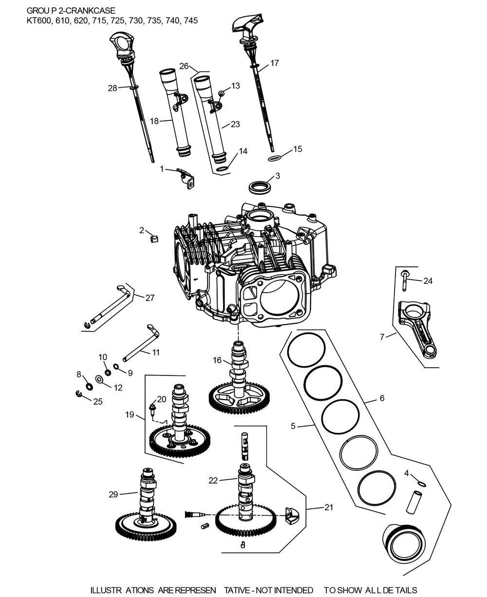 Kt735-3104 Crankcase Diagram and Parts List for KT735-3104  Cub Cadet Lawn Tractor